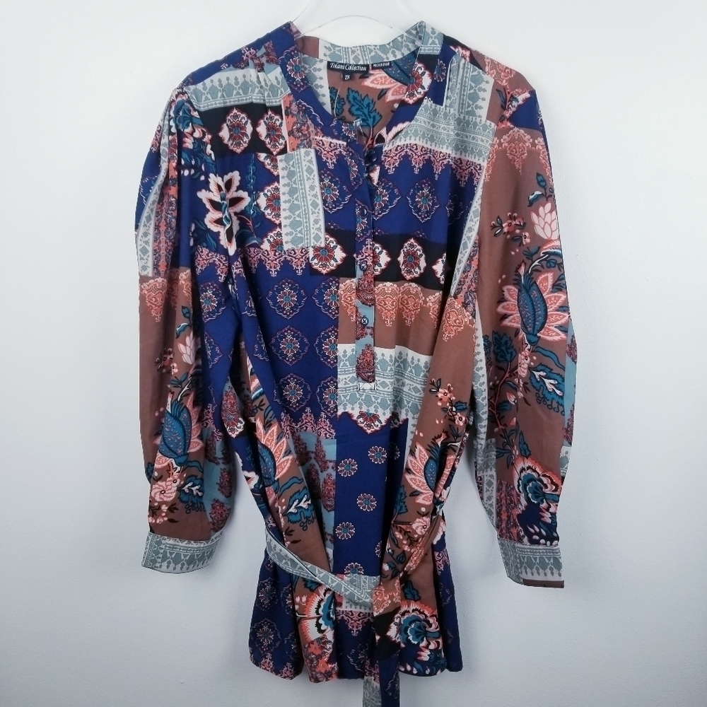 Tolani "Gene" Mixed Media Tunic Top with Belt NWT, size 2X